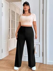 SHEIN EZwear Hơn Chất rắn Áo phông Crop & Quần - Nhiều màu - Xem 3