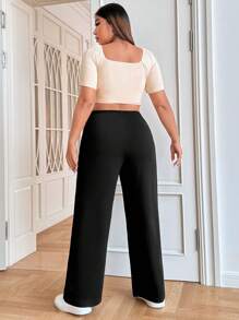 SHEIN EZwear Hơn Chất rắn Áo phông Crop & Quần - Nhiều màu - Xem 2