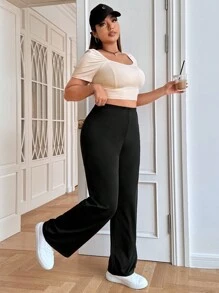 SHEIN EZwear Hơn Chất rắn Áo phông Crop & Quần - Nhiều màu - Xem 1