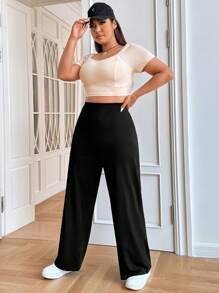 SHEIN EZwear Hơn Chất rắn Áo phông Crop & Quần - Nhiều màu - Xem 4
