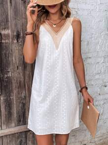 SHEIN LUNE Contrast Lace Dress - White - View 5