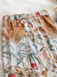 SHEIN Holidaya 大碼熱帶圖案抽繩下擺長褲 - 杏色 - 查看 5