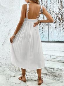 SHEIN Maternity Floral Embroidery Tie Shoulder Cami Dress - White - View 2