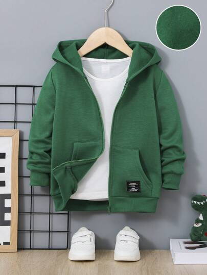 SHEIN Young Boy Casual Letter Patch Zip-Up Hoodie Sweatshirt, Autumn