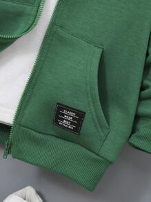 SHEIN 男童休闲字母贴布拉链卫衣，秋季款 - 綠色 - 查看 4