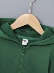 SHEIN 男童休闲字母贴布拉链卫衣，秋季款 - 綠色 - 查看 6