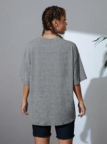 Sundraya Camiseta de hombros caídos unicolor - Gris Oscuro 2 - Ver 2