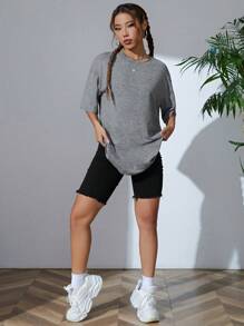 Sundraya Camiseta de hombros caídos unicolor - Gris Oscuro 2 - Ver 4