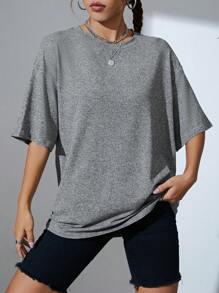 Sundraya Camiseta de hombros caídos unicolor - Gris Oscuro 2 - Ver 6