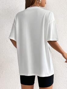 SHEIN EZwear Áo thun nữ Lá thư Con số Giải trí - trắng - Xem 2