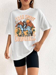 SHEIN EZwear Áo thun nữ Lá thư Con số Giải trí - trắng - Xem 3