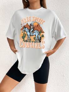 SHEIN EZwear Áo thun nữ Lá thư Con số Giải trí - trắng - Xem 4