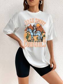 SHEIN EZwear Áo thun nữ Lá thư Con số Giải trí - trắng - Xem 5