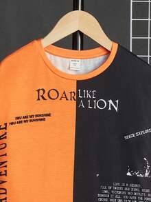 SHEIN 青少年男孩街头风格 2 件套彩色块字母标语印花 T 恤和宽松长裤 - 彩色 - 查看 3