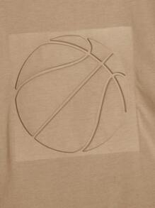 SHEIN Tween Boy Basketball Pattern Tee & Letter Patched Detail Shorts