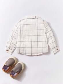 Cozy Pixies 男嬰休閒舒適柔軟格子印花半扣襯衫 - 白色 - 查看 2