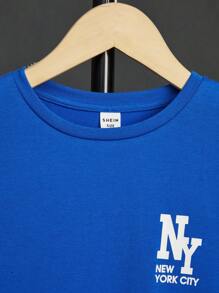 SHEIN Tween Boy Casual Loose Letter Printed Drop Shoulder T-Shirt For Daily Wear