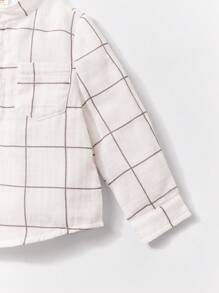 Cozy Pixies 男嬰休閒舒適柔軟格子印花半扣襯衫 - 白色 - 查看 4