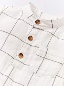 Cozy Pixies 男嬰休閒舒適柔軟格子印花半扣襯衫 - 白色 - 查看 5