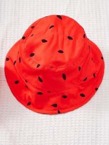 SHEIN Young Girl Watermelon Print Ruffle Trim Dress & Hat & Bag - Multicolor - View 3