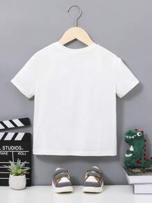 SHEIN 男孩休閒舒適短袖t恤,印有口號和卡通圖案