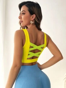 Easithlete Crisscross Back Crop Sports Tank Top - Yellow - View 1