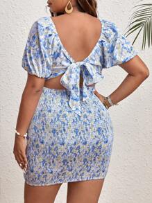 Dreamara Đầm Plus Size Buộc lại Dải chun Nếp gấp Phần Ngực Họa tiết hoa Boho - Nhiều màu - Xem 2