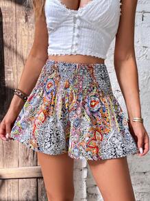 SHEIN LUNE Paisley Print Wide Leg Shorts - Multicolor - View 4