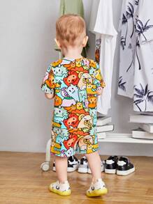 SHEIN Bebé niño Shorts con camiseta con estampado de dibujos animados - Multicolor - Ver 2