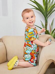 SHEIN Bebé niño Shorts con camiseta con estampado de dibujos animados - Multicolor - Ver 7