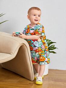 SHEIN Bebé niño Shorts con camiseta con estampado de dibujos animados - Multicolor - Ver 5