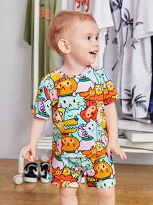 SHEIN Bebé niño Shorts con camiseta con estampado de dibujos animados - Multicolor - Ver 10