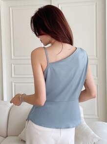 DAZY 纯色垂坠不对称下摆衬衫外出上衣 - 藍色 - 查看 2