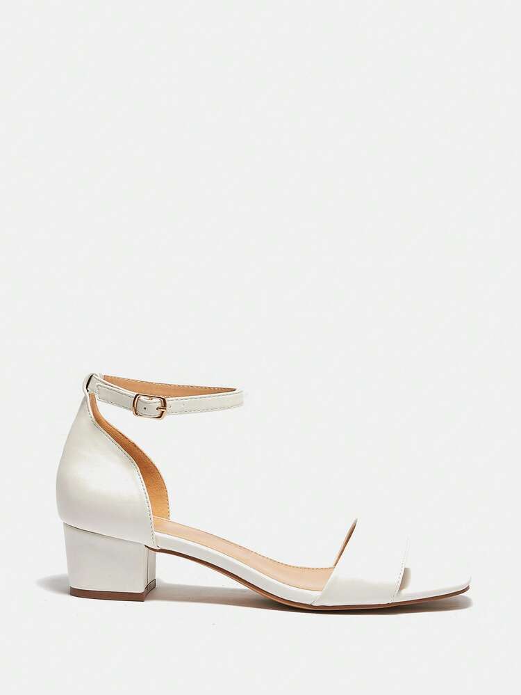 SheIn BIZ Elegant Ankle Strap Sandals For Women, Buckle Decor Chunky Heeled Sandals - White - View 5