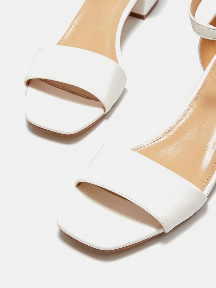 SheIn BIZ Elegant Ankle Strap Sandals For Women, Buckle Decor Chunky Heeled Sandals - White - View 7