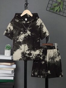 SHEIN 男孩紮染連帽T恤和短褲無項鏈 - 彩色 - 查看 1
