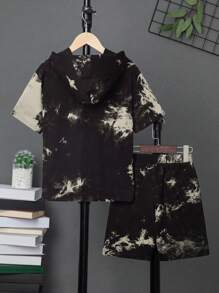 SHEIN 男孩紮染連帽T恤和短褲無項鏈 - 彩色 - 查看 2