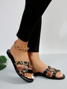 Xăng đan đế bằng họa tiết da báo cho nữ mùa hè, Giày thường hở ngón thoải mái ngoài trời - Nhiều màu - Xem 4