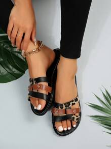 Xăng đan đế bằng họa tiết da báo cho nữ mùa hè, Giày thường hở ngón thoải mái ngoài trời - Nhiều màu - Xem 6