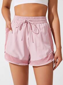 SHEIN Sports Shorts mit Tunnelzug Taille Kontrast Mesh Sport Shorts fließende Shorts mit Tunnelzug Damen Schweißshorts, Gym Shorts, Bikershorts - Pink - Übersicht 1