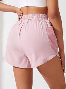 SHEIN Sports Shorts mit Tunnelzug Taille Kontrast Mesh Sport Shorts fließende Shorts mit Tunnelzug Damen Schweißshorts, Gym Shorts, Bikershorts - Pink - Übersicht 2