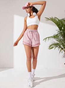 SHEIN Sports Shorts mit Tunnelzug Taille Kontrast Mesh Sport Shorts fließende Shorts mit Tunnelzug Damen Schweißshorts, Gym Shorts, Bikershorts - Pink - Übersicht 3
