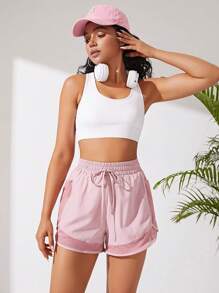 SHEIN Sports Shorts mit Tunnelzug Taille Kontrast Mesh Sport Shorts fließende Shorts mit Tunnelzug Damen Schweißshorts, Gym Shorts, Bikershorts - Pink - Übersicht 4