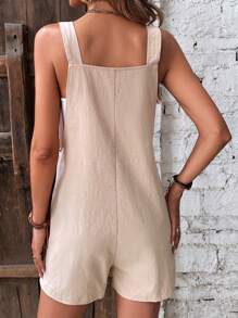 SHEIN LUNE 雙口袋前打結背帶連體短褲不附抹胸 - 杏色 - 查看 2