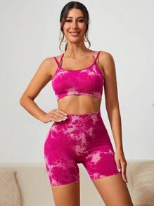 Yoga Trendy 紮染後背十字交叉運動套裝 - 彩色 - 查看 4