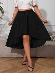 SHEIN Privé Váy Plus Size Cao thấp màu trơn Giải trí - màu đen - Xem 1