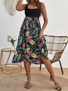 SHEIN 孕婦熱帶圖案繫腰帶連衣裙 - 彩色 - 查看 3