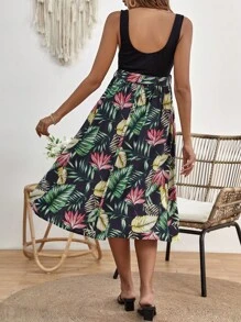 SHEIN 孕婦熱帶圖案繫腰帶連衣裙 - 彩色 - 查看 2