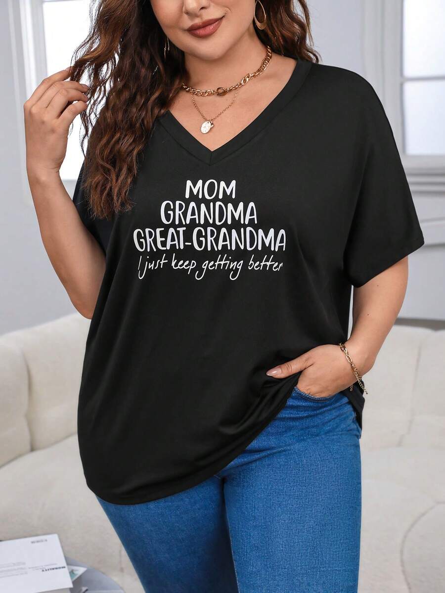 SHEIN Essnce Áo thun Plus size Slogan Giải trí - màu đen - Xem 1