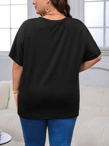 SHEIN Essnce Áo thun Plus size Slogan Giải trí - màu đen - Xem 2